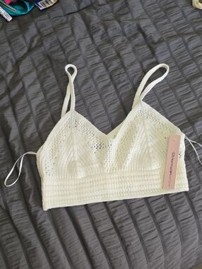 Aqua White Crochet Bralette Sz Med Nwt